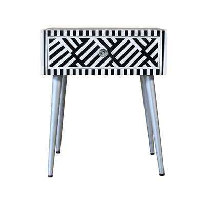 Ikat Solid Wood End Table with Drawer - Black/White - With 2-Year Warranty